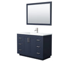 Wyndham Miranda 48" Single Bathroom Vanity In Dark Blue Matte White Solid Surface In 1.25" Thickness Integrated Sink Brushed Nickel Trims And 46" Mirror WCF292948SBNK1INTM46