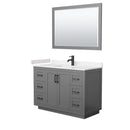 Wyndham Miranda 48" Single Bathroom Vanity In Dark Gray Light-Vein Carrara Cultured Marble Countertop Undermount Square Sink Black Trims And 46" Mirror WCF292948SGBC2UNSM46