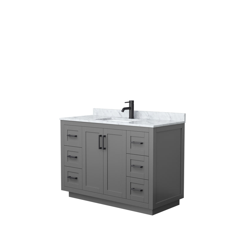 Wyndham Miranda 48" Single Bathroom Vanity In Dark Gray White Carrara Marble Countertop Undermount Square Sink Black Trims And No Mirror WCF292948SGBCMUNSMXX