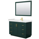 Wyndham Miranda 48" Single Bathroom Vanity In Green Light-Vein Carrara Cultured Marble Countertop Undermount Square Sink Brushed Gold Trim 46" Mirror WCF292948SGDC2UNSM46