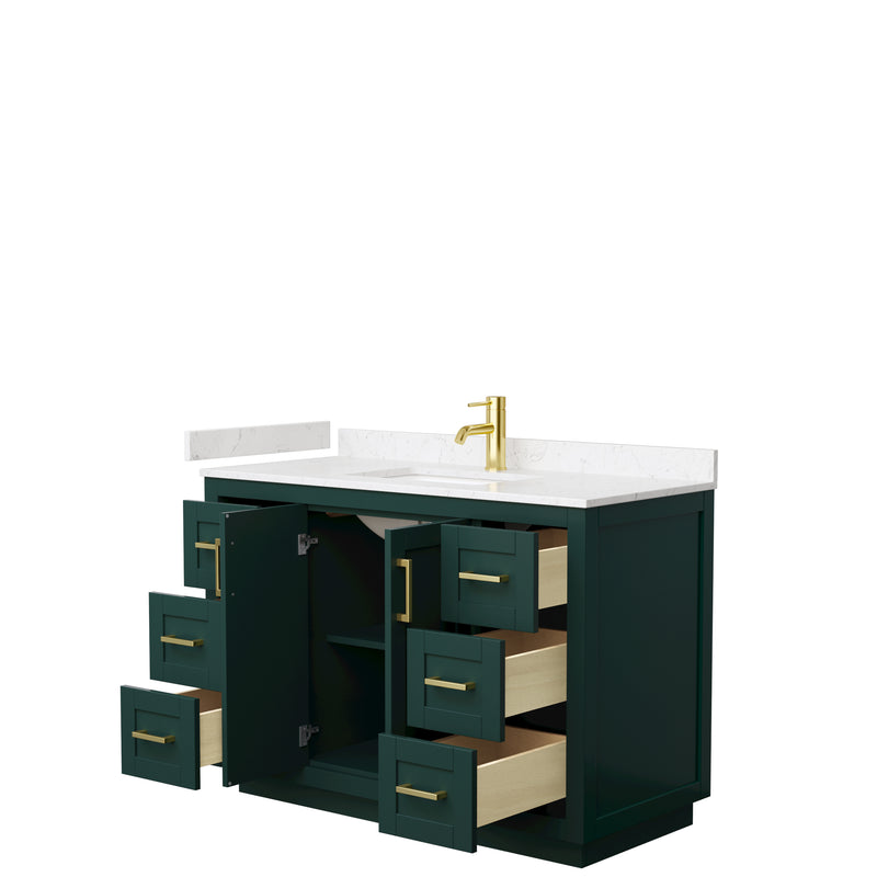 Wyndham Miranda 48" Single Bathroom Vanity In Green Light-Vein Carrara Cultured Marble Countertop Undermount Square Sink Brushed Gold Trim WCF292948SGDC2UNSMXX