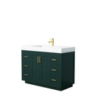 Wyndham Miranda 48" Single Bathroom Vanity In Green 4" Thick Matte White Solid Surface Countertop Integrated Sink Brushed Gold Trim WCF292948SGDK4INTMXX