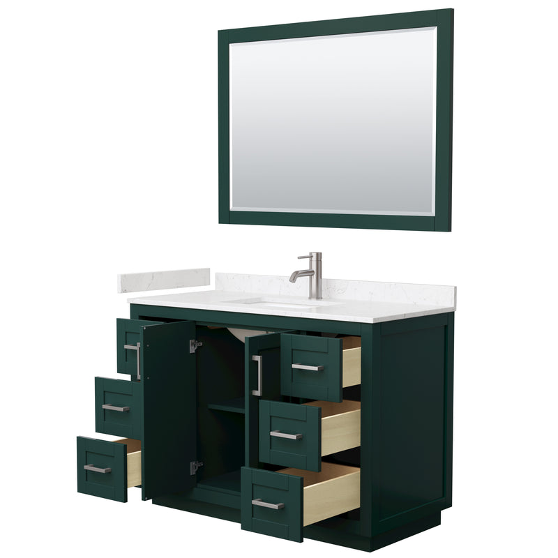 Wyndham Miranda 48" Single Bathroom Vanity In Green Light-Vein Carrara Cultured Marble Countertop Undermount Square Sink Brushed Nickel Trim 46" Mirror WCF292948SGEC2UNSM46