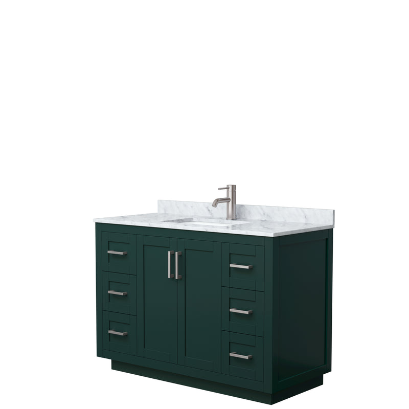 Wyndham Miranda 48" Single Bathroom Vanity In Green White Carrara Marble Countertop Undermount Square Sink Brushed Nickel Trim WCF292948SGECMUNSMXX