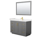 Wyndham Miranda 48" Single Bathroom Vanity In Dark Gray Light-Vein Carrara Cultured Marble Countertop Undermount Square Sink Brushed Gold Trims And 46" Mirr WCF292948SGGC2UNSM46