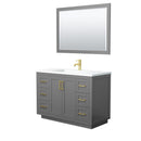 Wyndham Miranda 48" Single Bathroom Vanity In Dark Gray Matte White Solid Surface In 1.25" Thickness Integrated Sink Brushed Gold Trims And 46" Mirror WCF292948SGGK1INTM46