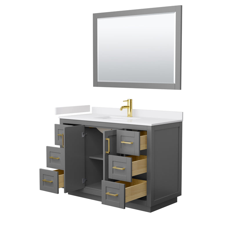 Wyndham Miranda 48" Single Bathroom Vanity In Dark Gray White Cultured Marble Countertop Undermount Square Sink Brushed Gold Trims and 46" Mirror WCF292948SGGWCUNSM46