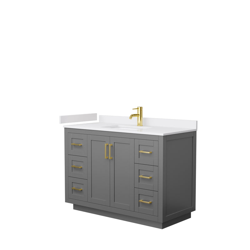 Wyndham Miranda 48" Single Bathroom Vanity In Dark Gray White Cultured Marble Countertop Undermount Square Sink Brushed Gold Trims And No Mirror WCF292948SGGWCUNSMXX