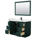 Wyndham Miranda 48" Single Bathroom Vanity In Green Light-Vein Carrara Cultured Marble Countertop Undermount Square Sink Matte Black Trim 46" Mirror WCF292948SGKC2UNSM46