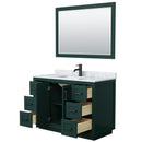 Wyndham Miranda 48" Single Bathroom Vanity In Green White Carrara Marble Countertop Undermount Square Sink Matte Black Trim 46" Mirror WCF292948SGKCMUNSM46