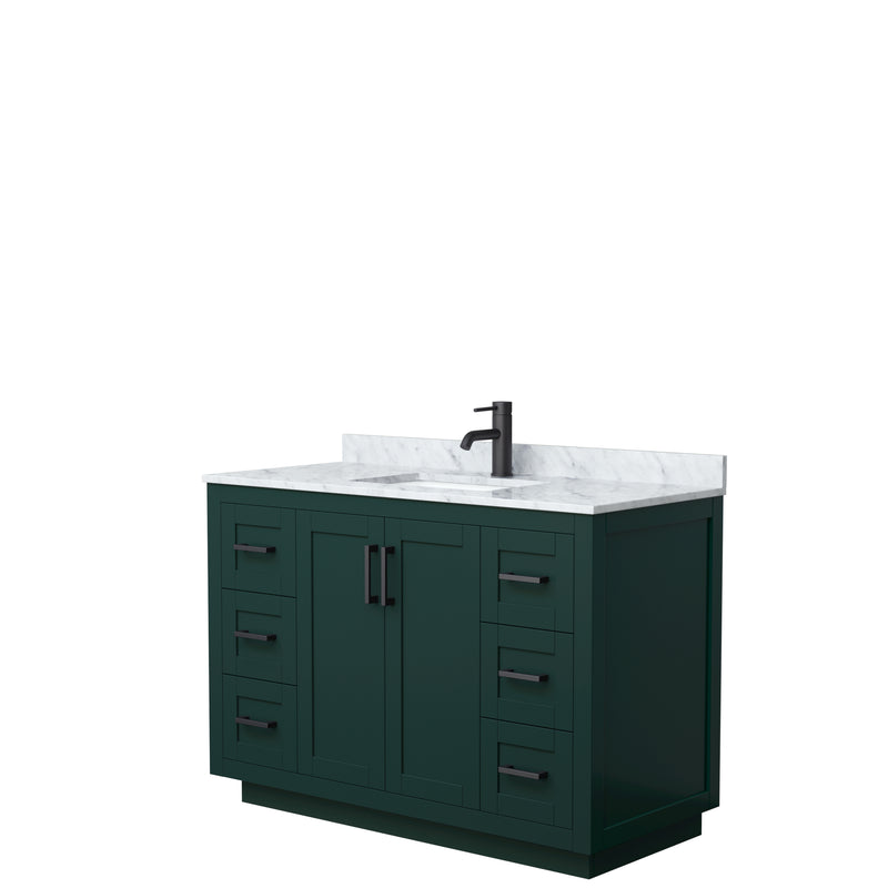 Wyndham Miranda 48" Single Bathroom Vanity In Green White Carrara Marble Countertop Undermount Square Sink Matte Black Trim WCF292948SGKCMUNSMXX