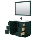 Wyndham Miranda 48" Single Bathroom Vanity In Green 1.25" Thick Matte White Solid Surface Countertop Integrated Sink Matte Black Trim 46" Mirror WCF292948SGKK1INTM46