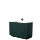 Wyndham Miranda 48" Single Bathroom Vanity In Green 1.25" Thick Matte White Solid Surface Countertop Integrated Sink Matte Black Trim WCF292948SGKK1INTMXX