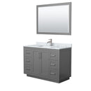 Wyndham Miranda 48" Single Bathroom Vanity In Dark Gray White Carrara Marble Countertop Undermount Square Sink Brushed Nickel Trims And 46" Mirror WCF292948SKGCMUNSM46