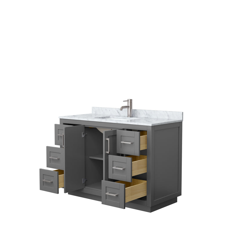 Wyndham Miranda 48" Single Bathroom Vanity In Dark Gray White Carrara Marble Countertop Undermount Square Sink Brushed Nickel Trims and No Mirror WCF292948SKGCMUNSMXX