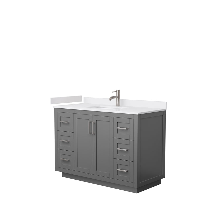 Wyndham Miranda 48" Single Bathroom Vanity In Dark Gray White Cultured Marble Countertop Undermount Square Sink Brushed Nickel Trims And No Mirror WCF292948SKGWCUNSMXX