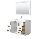 Wyndham Miranda 48" Single Bathroom Vanity In White Matte White Solid Surface In 1.25" Thickness Integrated Sink Black Trims and 46" Mirror WCF292948SWBK1INTM46