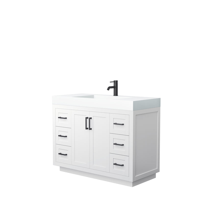 Wyndham Miranda 48" Single Bathroom Vanity In White Matte White Solid Surface In 4" Thickness Integrated Sink Black Trims And No Mirror WCF292948SWBK4INTMXX