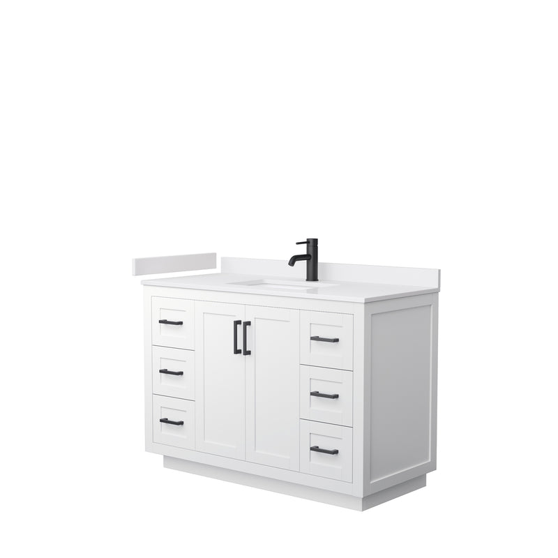 Wyndham Miranda 48" Single Bathroom Vanity In White White Cultured Marble Countertop Undermount Square Sink Black Trims And No Mirror WCF292948SWBWCUNSMXX