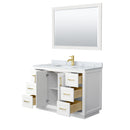 Wyndham Miranda 48" Single Bathroom Vanity In White White Carrara Marble Countertop Undermount Square Sink Brushed Gold Trims and 46" Mirror WCF292948SWGCMUNSM46