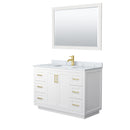 Wyndham Miranda 48" Single Bathroom Vanity In White White Carrara Marble Countertop Undermount Square Sink Brushed Gold Trims And 46" Mirror WCF292948SWGCMUNSM46