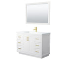 Wyndham Miranda 48" Single Bathroom Vanity In White Matte White Solid Surface In 1.25" Thickness Integrated Sink Brushed Gold Trims And 46" Mirror WCF292948SWGK1INTM46