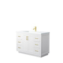 Wyndham Miranda 48" Single Bathroom Vanity In White Matte White Solid Surface In 1.25" Thickness Integrated Sink Brushed Gold Trims And No Mirror WCF292948SWGK1INTMXX