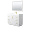 Wyndham Miranda 48" Single Bathroom Vanity In White Matte White Solid Surface In 4" Thickness Integrated Sink Brushed Gold Trims And 46" Mirror WCF292948SWGK4INTM46