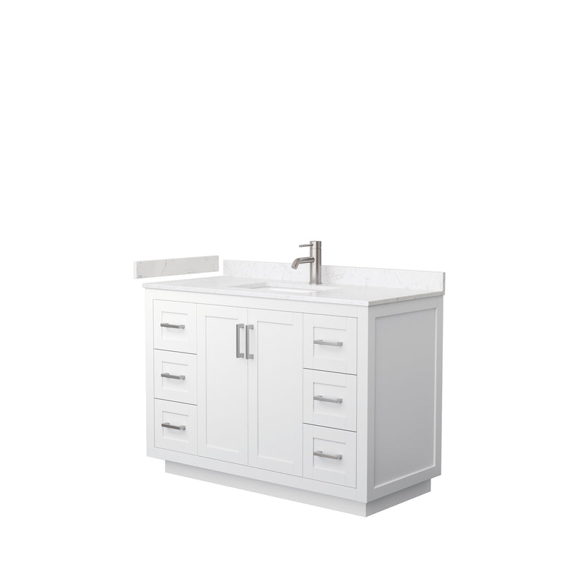 Wyndham Miranda 48" Single Bathroom Vanity In White Light-Vein Carrara Cultured Marble Countertop Undermount Square Sink Brushed Nickel Trims And No Mirror WCF292948SWHC2UNSMXX