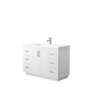 Wyndham Miranda 48" Single Bathroom Vanity In White Matte White Solid Surface In 1.25" Thickness Integrated Sink Brushed Nickel Trims And No Mirror WCF292948SWHK1INTMXX