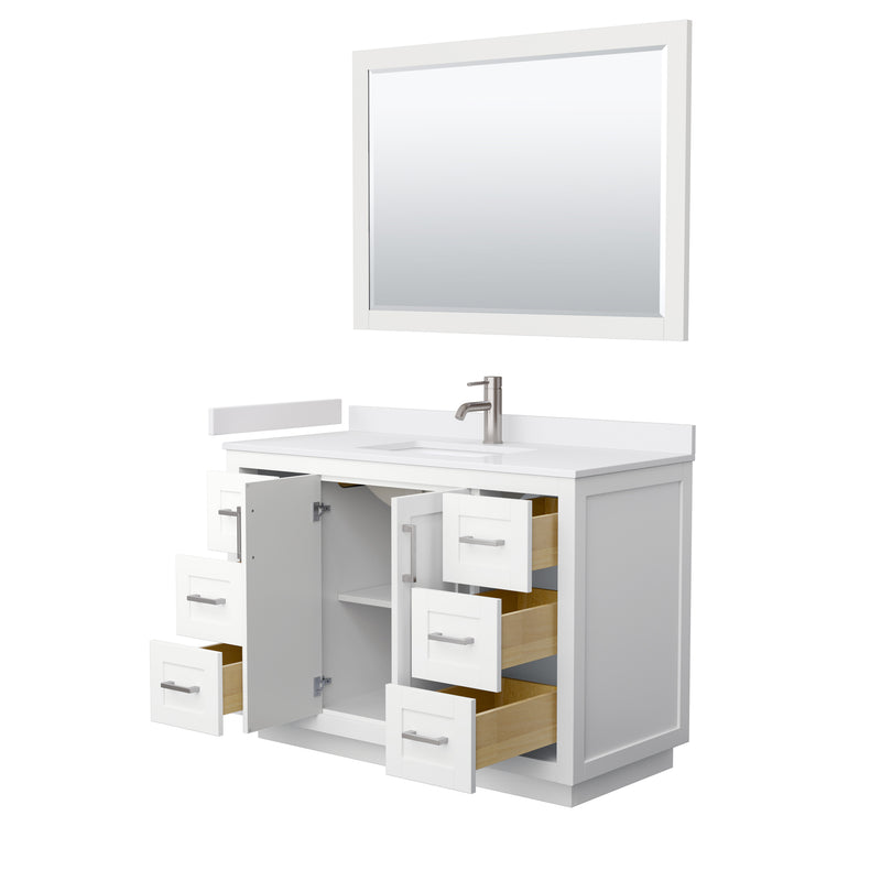 Wyndham Miranda 48" Single Bathroom Vanity In White White Cultured Marble Countertop Undermount Square Sink Brushed Nickel Trims and 46" Mirror WCF292948SWHWCUNSM46