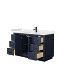 Wyndham Miranda 54" Single Bathroom Vanity In Dark Blue Light-Vein Carrara Cultured Marble Countertop Undermount Square Sink Matte Black Trim WCF292954SBBC2UNSMXX