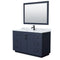 Wyndham Miranda 54" Single Bathroom Vanity In Dark Blue White Carrara Marble Countertop Undermount Square Sink Matte Black Trim 46" Mirror WCF292954SBBCMUNSM46