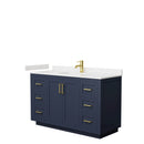 Wyndham Miranda 54" Single Bathroom Vanity In Dark Blue Light-Vein Carrara Cultured Marble Countertop Undermount Square Sink Brushed Gold Trim WCF292954SBLC2UNSMXX