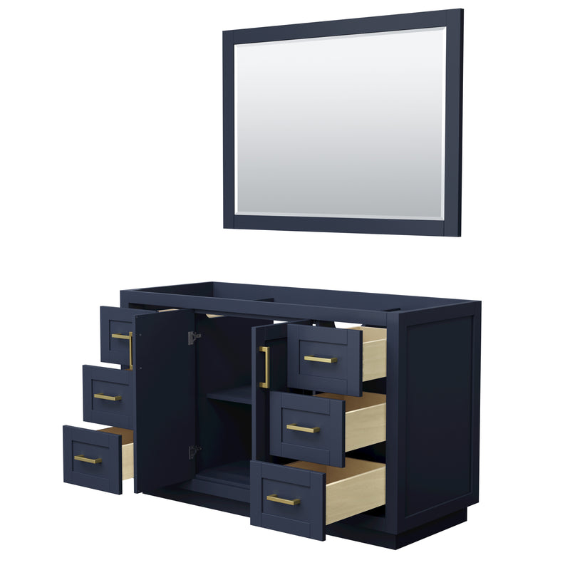 Wyndham Miranda 54" Single Bathroom Vanity In Dark Blue No Countertop No Sink Brushed Gold Trim 46" Mirror WCF292954SBLCXSXXM46