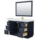 Wyndham Miranda 54" Single Bathroom Vanity In Dark Blue White Cultured Marble Countertop Undermount Square Sink Brushed Gold Trim 46" Mirror WCF292954SBLWCUNSM46