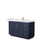 Wyndham Miranda 54" Single Bathroom Vanity In Dark Blue White Cultured Marble Countertop Undermount Square Sink Brushed Gold Trim WCF292954SBLWCUNSMXX