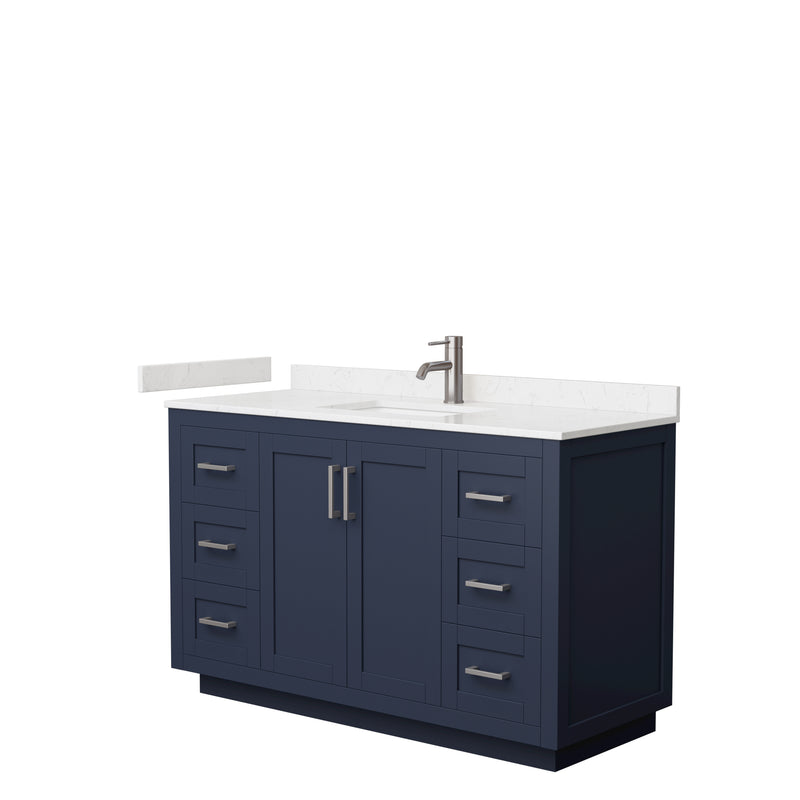 Wyndham Miranda 54" Single Bathroom Vanity In Dark Blue Light-Vein Carrara Cultured Marble Countertop Undermount Square Sink Brushed Nickel Trim WCF292954SBNC2UNSMXX