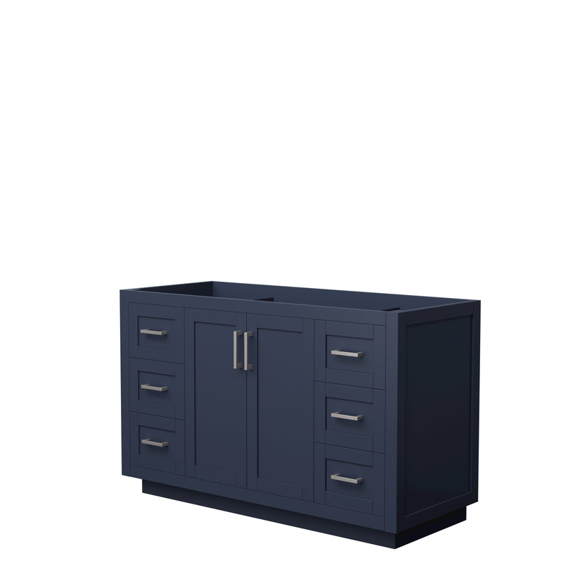 Wyndham Miranda 54" Single Bathroom Vanity In Dark Blue No Countertop No Sink Brushed Nickel Trim WCF292954SBNCXSXXMXX