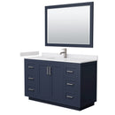 Wyndham Miranda 54" Single Bathroom Vanity In Dark Blue White Cultured Marble Countertop Undermount Square Sink Brushed Nickel Trim 46" Mirror WCF292954SBNWCUNSM46