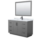 Wyndham Miranda 54" Single Bathroom Vanity In Dark Gray White Carrara Marble Countertop Undermount Square Sink Matte Black Trim 46" Mirror WCF292954SGBCMUNSM46