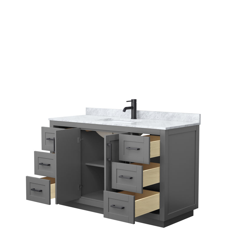 Wyndham Miranda 54" Single Bathroom Vanity In Dark Gray White Carrara Marble Countertop Undermount Square Sink Matte Black Trim WCF292954SGBCMUNSMXX