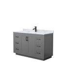 Wyndham Miranda 54" Single Bathroom Vanity In Dark Gray White Carrara Marble Countertop Undermount Square Sink Matte Black Trim WCF292954SGBCMUNSMXX