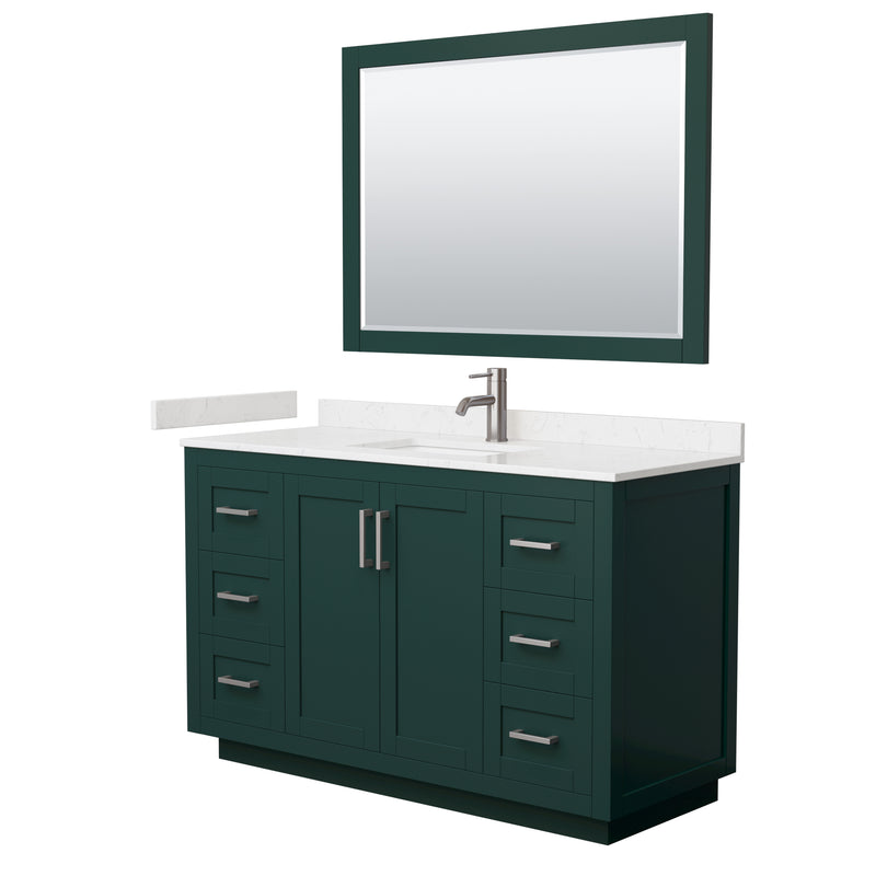 Wyndham Miranda 54" Single Bathroom Vanity In Green Light-Vein Carrara Cultured Marble Countertop Undermount Square Sink Brushed Nickel Trim 46" Mirror WCF292954SGEC2UNSM46