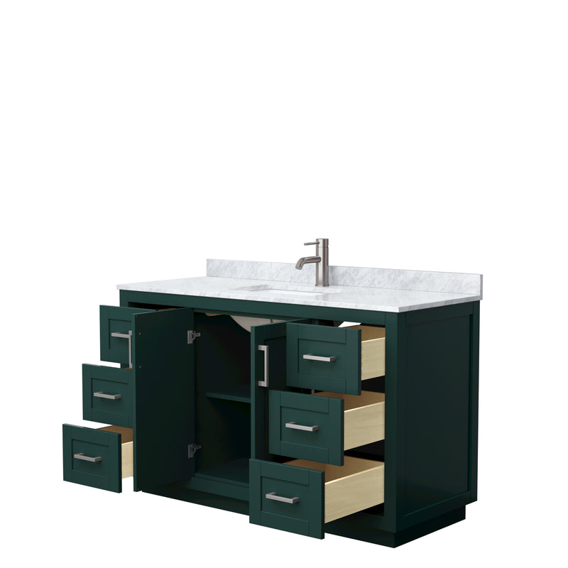 Wyndham Miranda 54" Single Bathroom Vanity In Green White Carrara Marble Countertop Undermount Square Sink Brushed Nickel Trim WCF292954SGECMUNSMXX