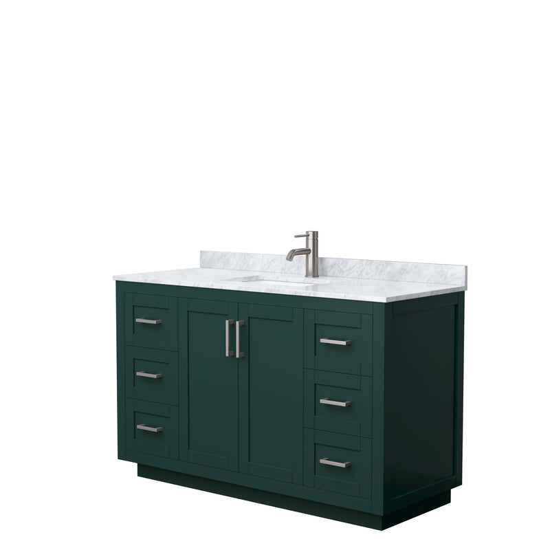 Wyndham Miranda 54" Single Bathroom Vanity In Green White Carrara Marble Countertop Undermount Square Sink Brushed Nickel Trim WCF292954SGECMUNSMXX