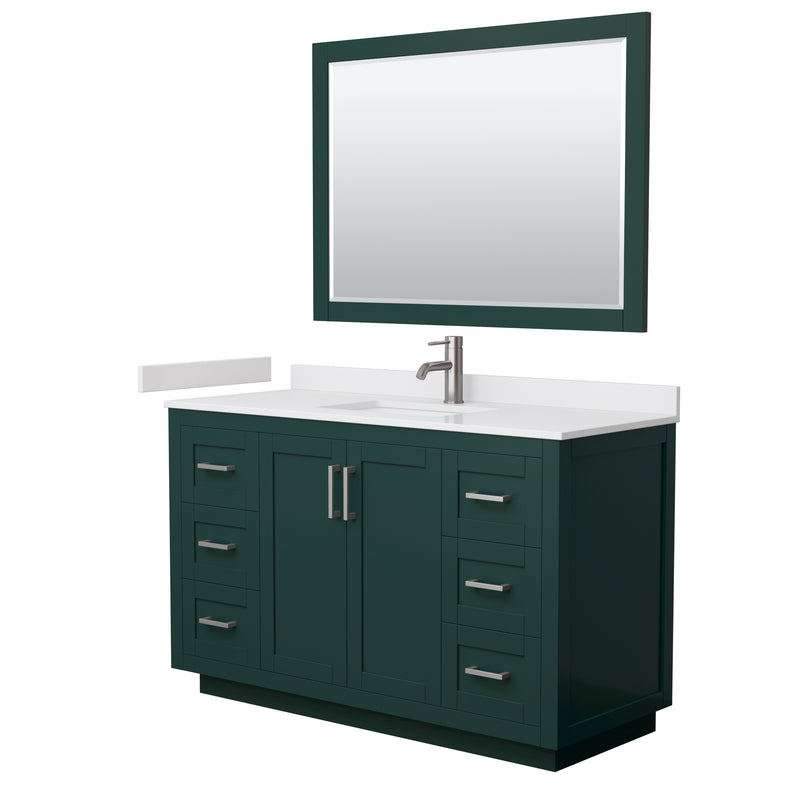 Wyndham Miranda 54" Single Bathroom Vanity In Green White Cultured Marble Countertop Undermount Square Sink Brushed Nickel Trim 46" Mirror WCF292954SGEWCUNSM46