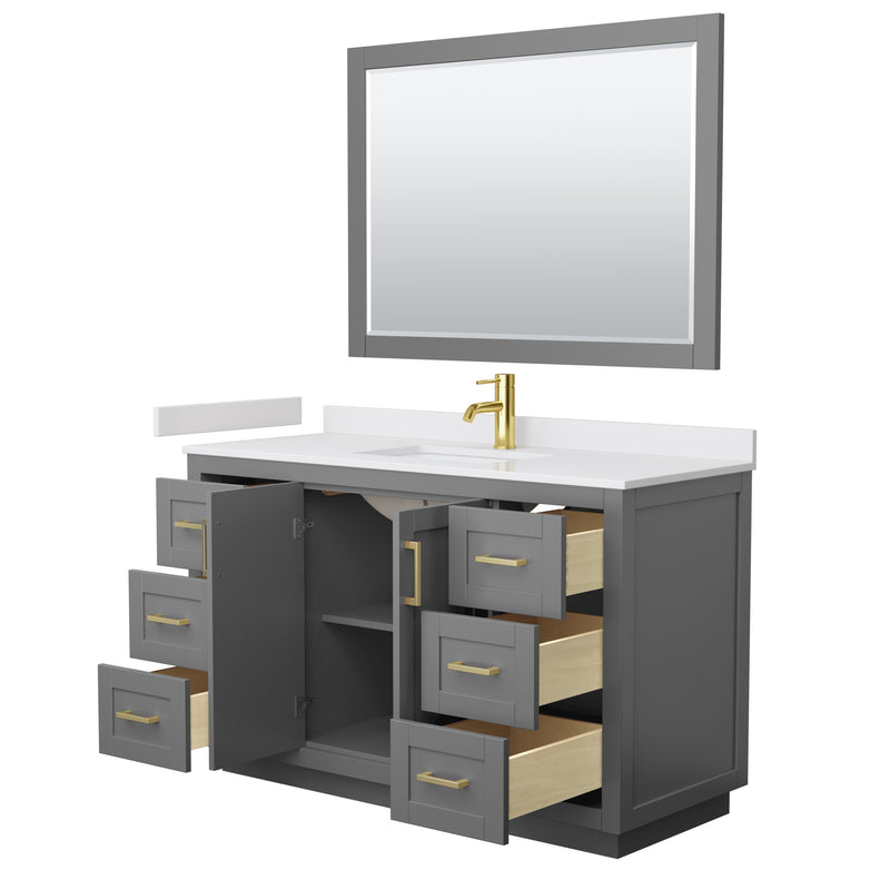 Wyndham Miranda 54" Single Bathroom Vanity In Dark Gray White Cultured Marble Countertop Undermount Square Sink Brushed Gold Trim 46" Mirror WCF292954SGGWCUNSM46