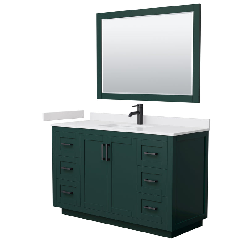 Wyndham Miranda 54" Single Bathroom Vanity In Green White Cultured Marble Countertop Undermount Square Sink Matte Black Trim 46" Mirror WCF292954SGKWCUNSM46