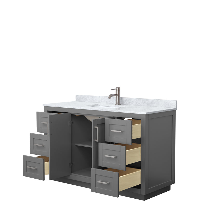 Wyndham Miranda 54" Single Bathroom Vanity In Dark Gray White Carrara Marble Countertop Undermount Square Sink Brushed Nickel Trim WCF292954SKGCMUNSMXX